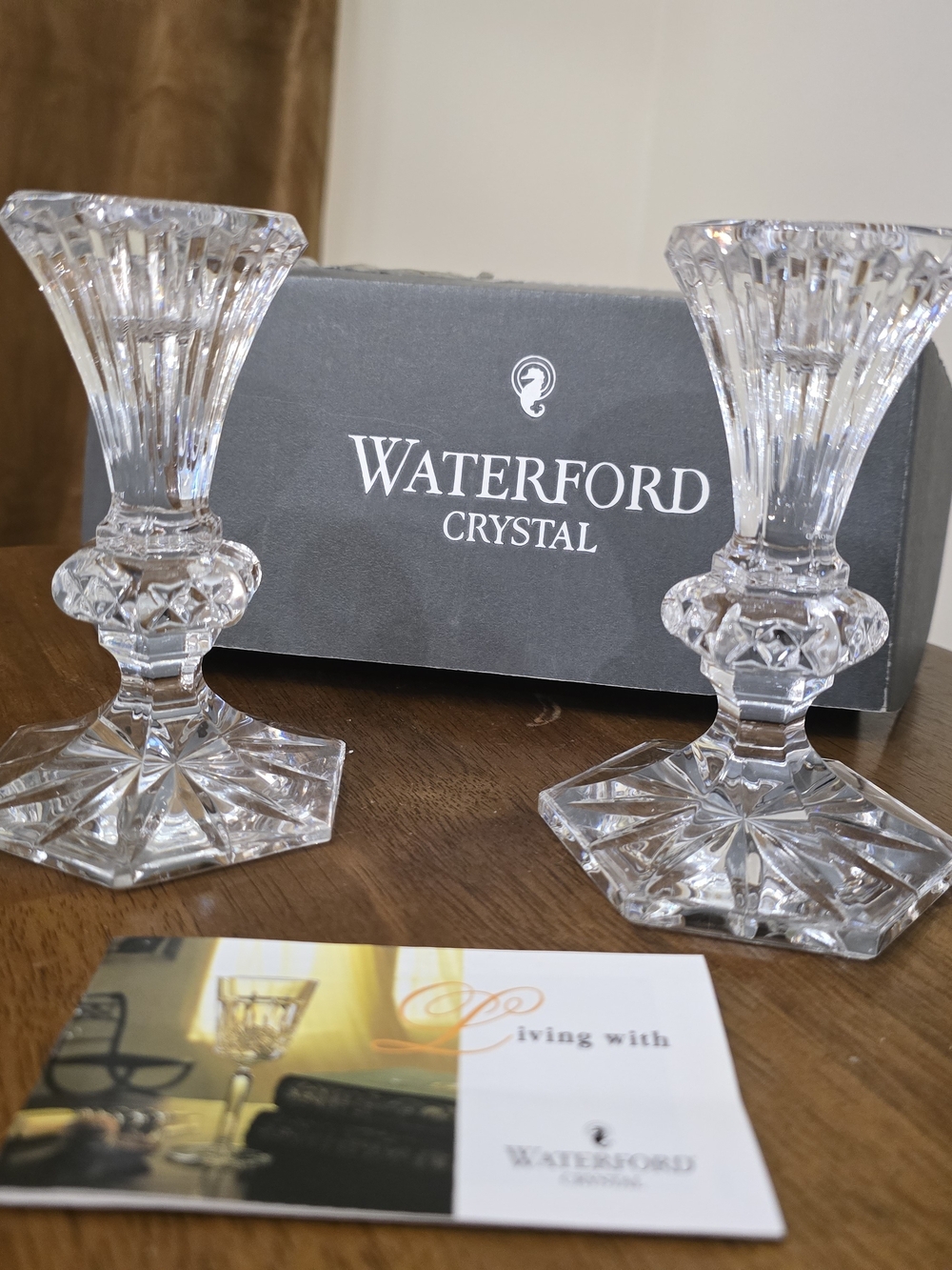Pair of Vintage Waterford Fine Crystal Candle Holders with Original Box & Papers
